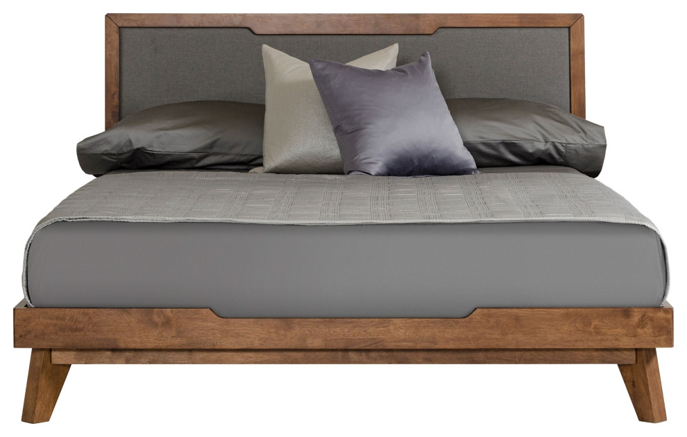 Nova Domus Soria Gray and Walnut Bed, Queen Midcentury Platform