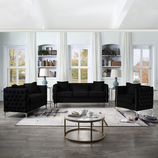 Bayberry Velvet Tufted Sofa Couch with 3 Pillows and Tufting ...