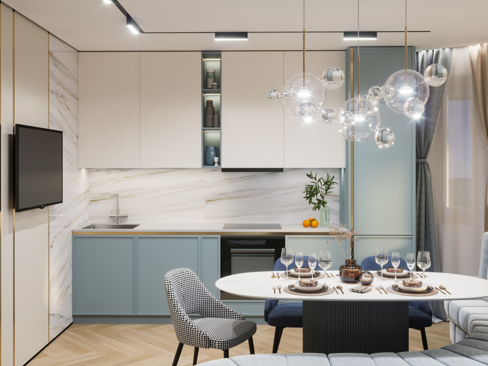 Кухня с эркером, неоклассика