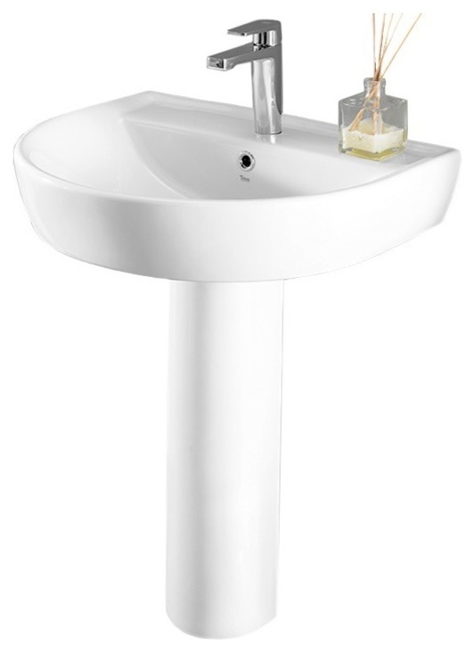 Round White Ceramic Pedestal Sink Contemporary Bathroom Sinks by