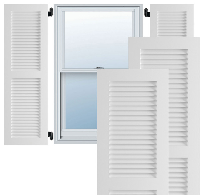 15" x 51" Exterior Composite Wood Louvered Shutters, Black 15" x 51" Exterior Composite Wood Louvered Shutters, Black