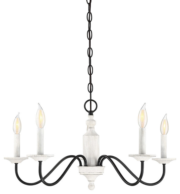 Traditional 5 Light Chandelier in Washed Wood/Iron