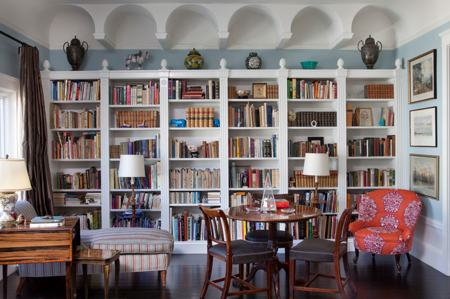 White Custom Bookcases. eklektisk-vardagsrum