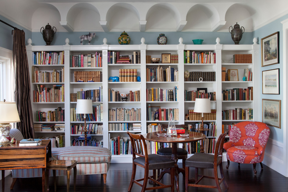 Design ideas for an eclectic living room in San Francisco with a library.