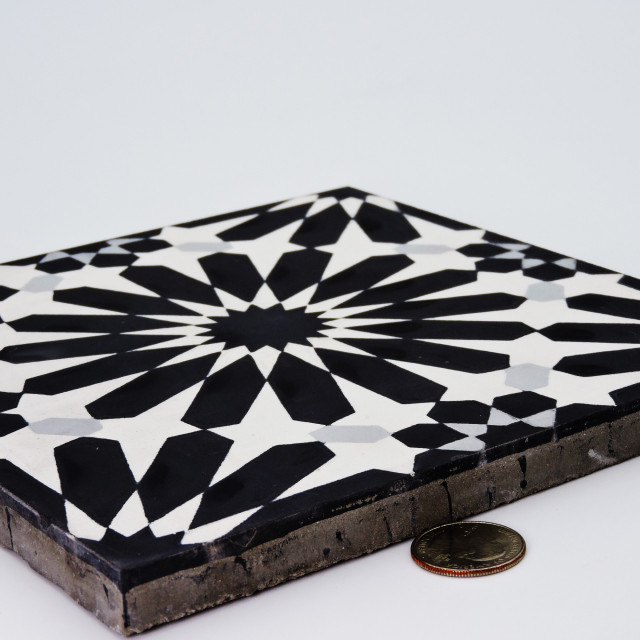 Alhambra Handmade Cement Tile, Black/White, Sample - Contemporary ...