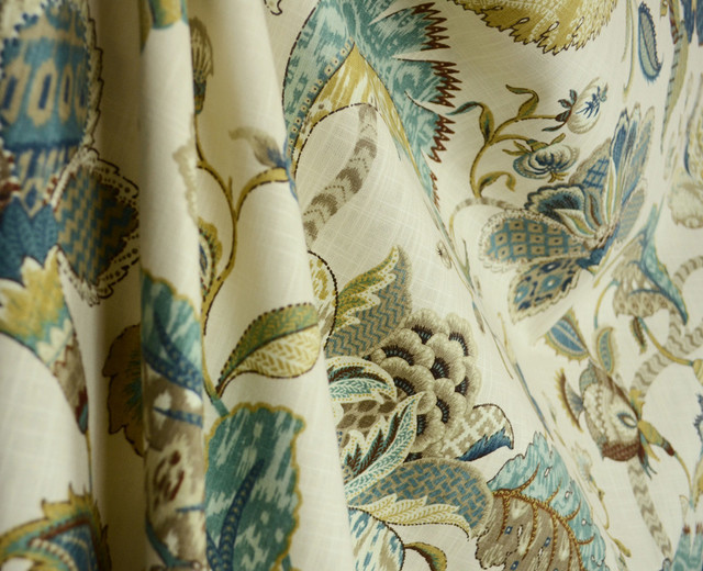 Finders Keepers French Blue Jacobean Floral Fabric Traditional