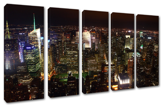 New York City Buildings at Night Cityscape Canvas Art Poster Print Wall Decor 