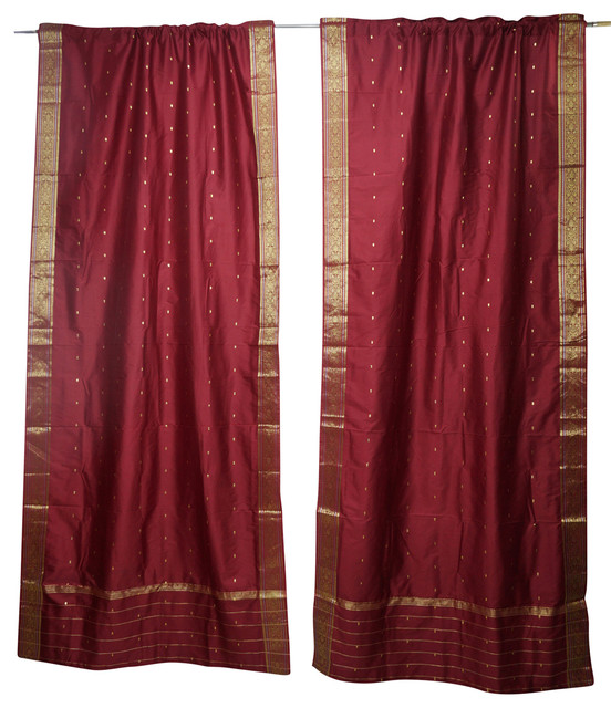 2 Maroon Sheer Sari Curtains Rod Pocket Panel Home Decor Drapes 96