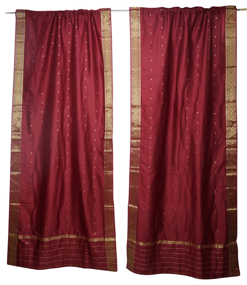 2 Maroon Sheer Sari Curtains Rod Pocket Panel Home Decor Drapes 96