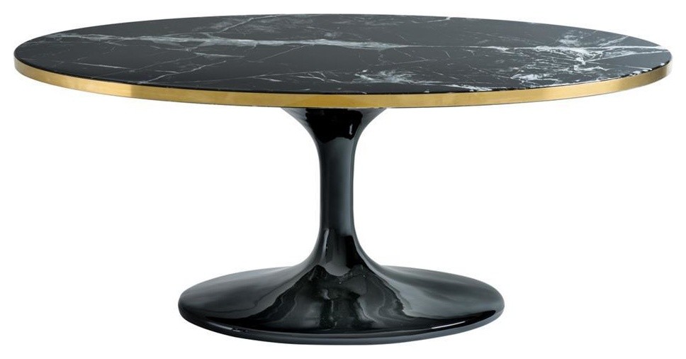 Black Marble Pedestal Coffee Table Eichholtz Parme Midcentury