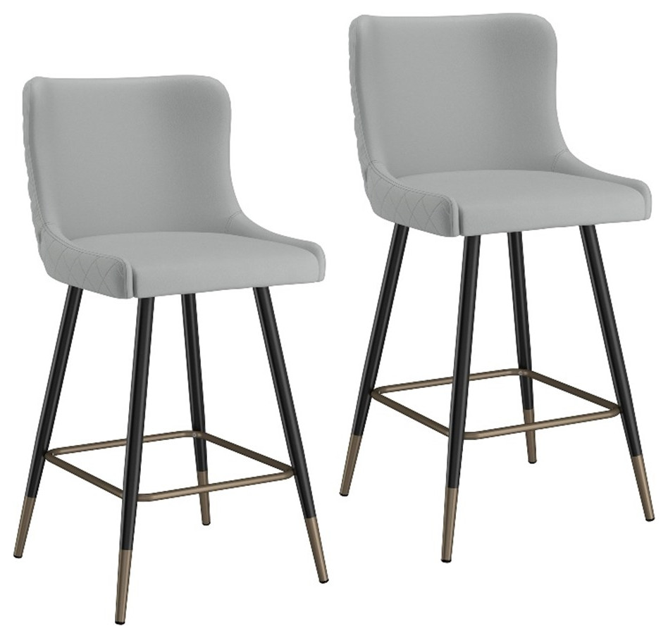 Xander 26" MidCentury Faux Leather & Metal Counter Stools in Gray (Set
