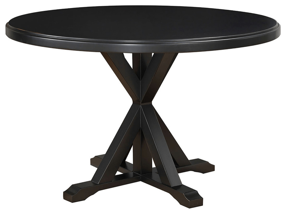 48" Antique Black Round X Pedestal Base Wood Dining Table