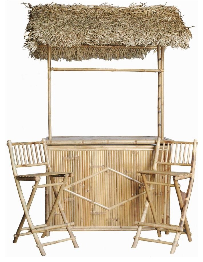 Bamboo54 5456 3 Piece Bar Table Set With Thatched Top