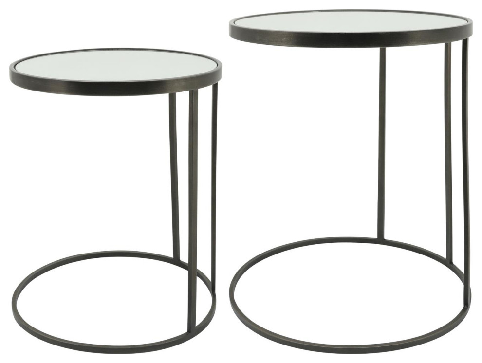 Sagebrook Home Metal Set Of 2 Mirrored Side Tables With Black Finish