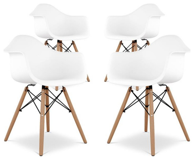 Maklaine 17.5 inches Plastic and Beech Wood Armchairs in White (Set of 4)