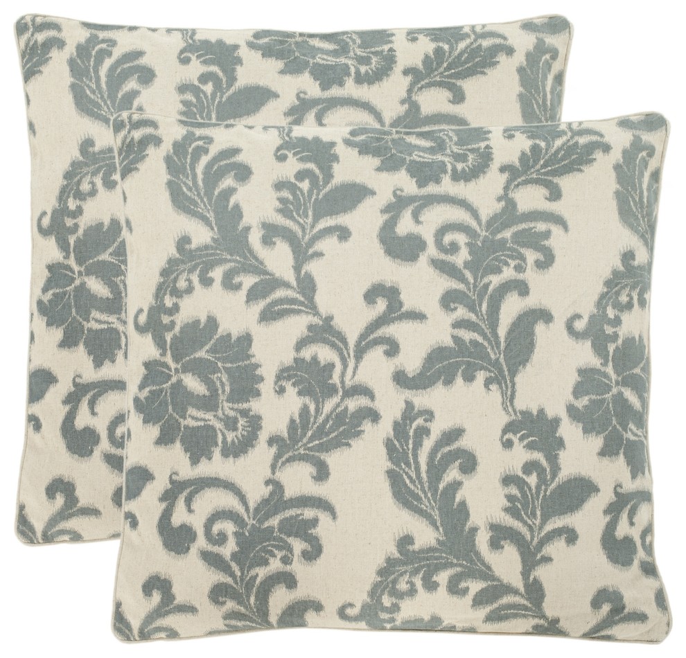 Acanthus Leaves 18-inch Ivory/ Slate Blue Decorative Pillows (Set of 2)