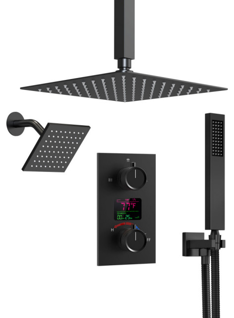 Dual Heads 12" Digital Display Shower System, Matte Black