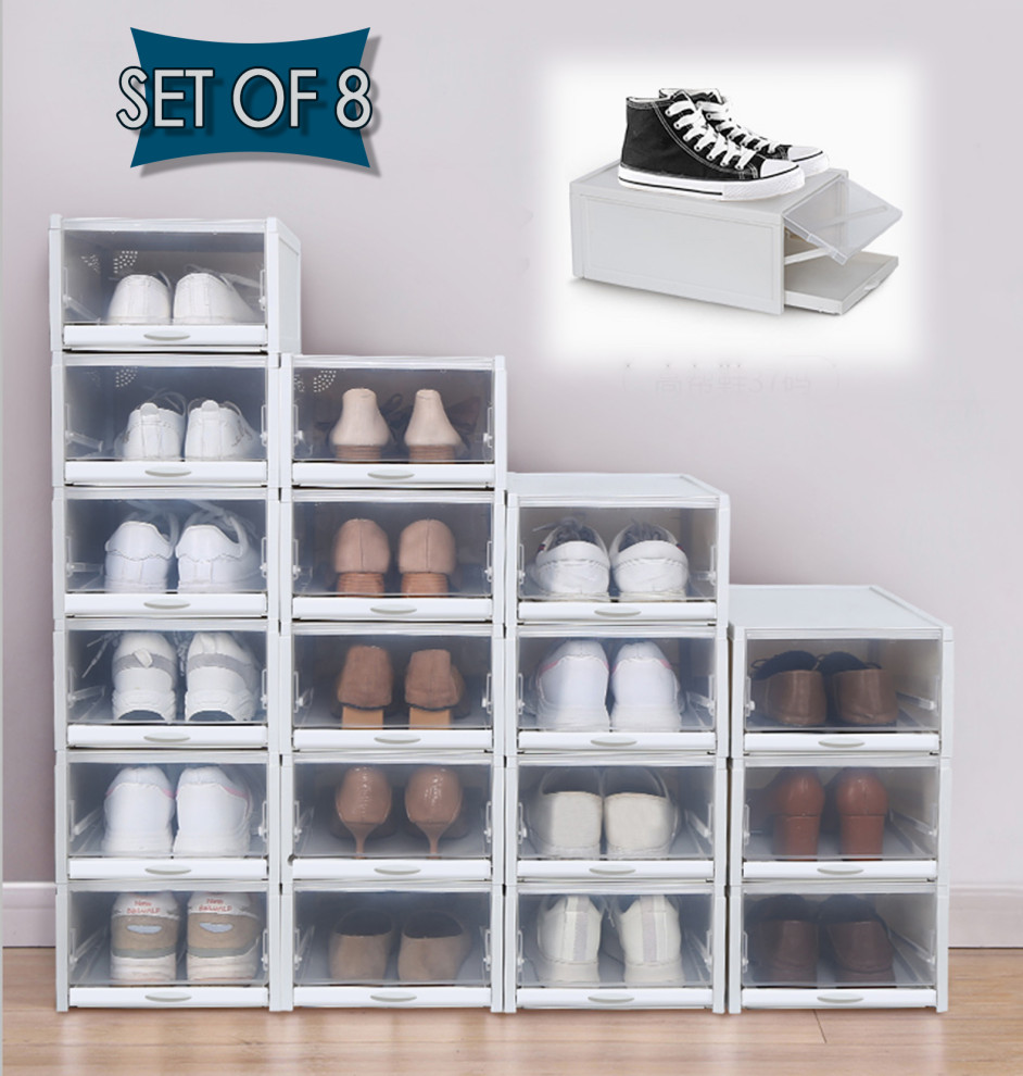 Cozyblock Stackable Shoe Storage Box Pull Out Sliding Shoe Container Set Of 8 Contemporary Shoe Storage By Ariel Block