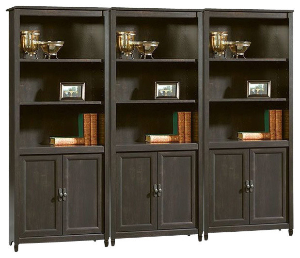 Sauder Edge Water Library Wall Bookcase in Estate Black Transitional Bookcases by