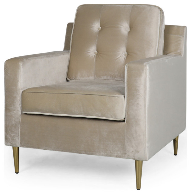 Langston Glam Tufted Velvet Club Chair, Champagne/Gold