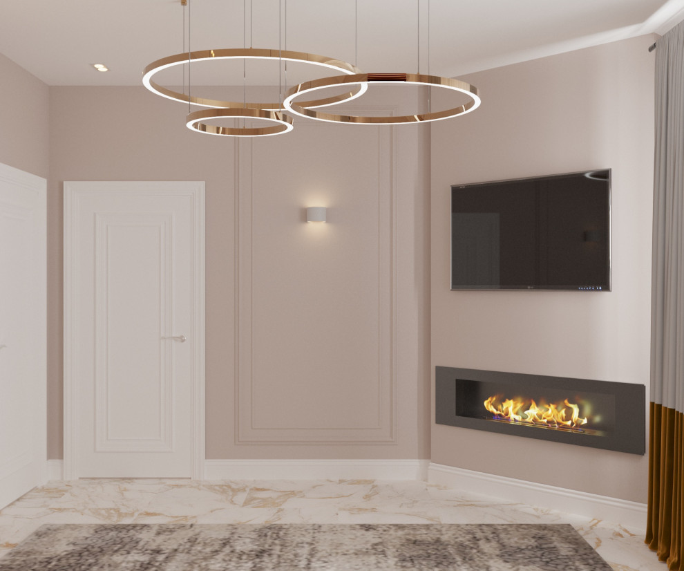 Гостиная с ТВ и камином