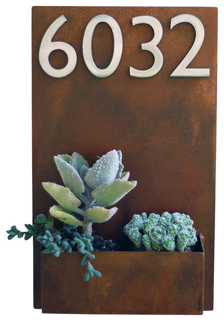 Metal Wall Planter And Address Plaque Contemporary House Numbers Metal Wall Planter And Address Plaque Rust With Numbers