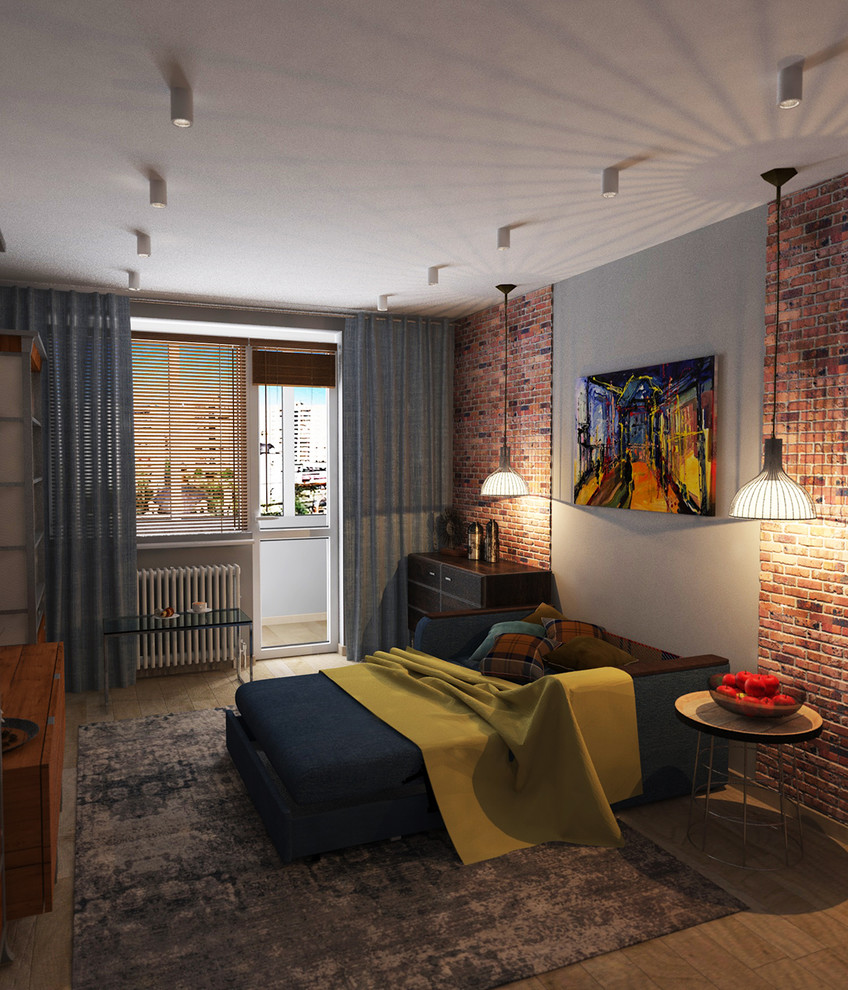 Гостиная в однокомнатной квартире в силе ЛОФТ