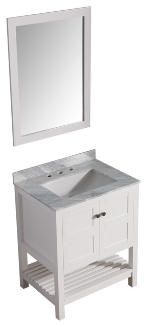 Montaigne Vanity With Carrara White Marble Top and Mirror, White, 30"