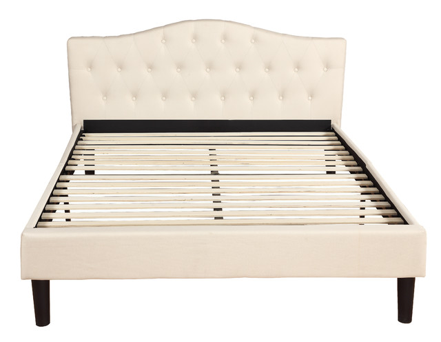 Classic Deluxe Linen Platform Bed With Wooden Slats Ivory Classic Deluxe Linen Platform Bed With Wooden Slats Ivory Full