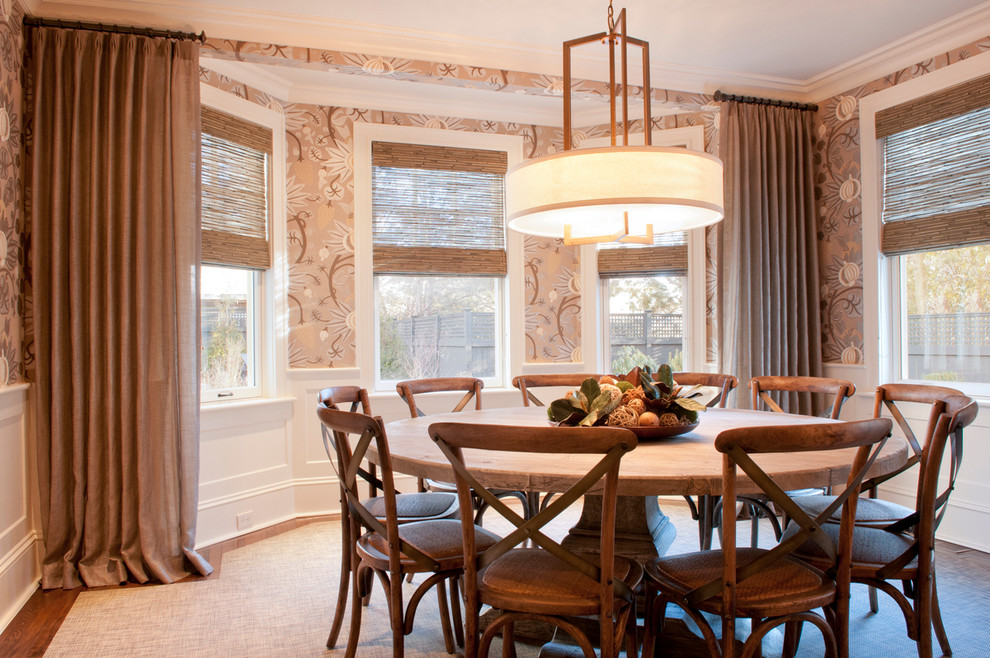 Design ideas for a transitional dining room in Boston with dark hardwood floors.