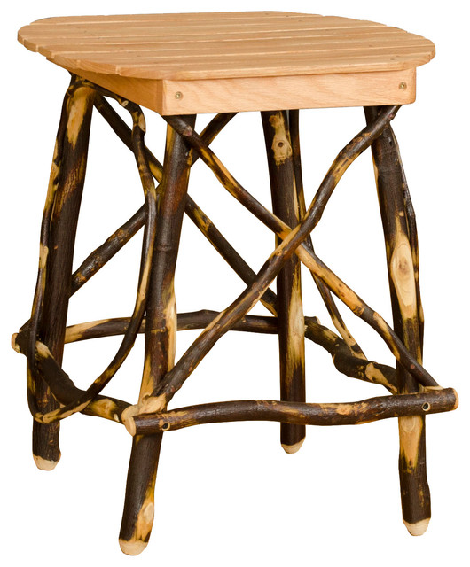 Rustic Hickory Round End Table With 4 Log Legs
