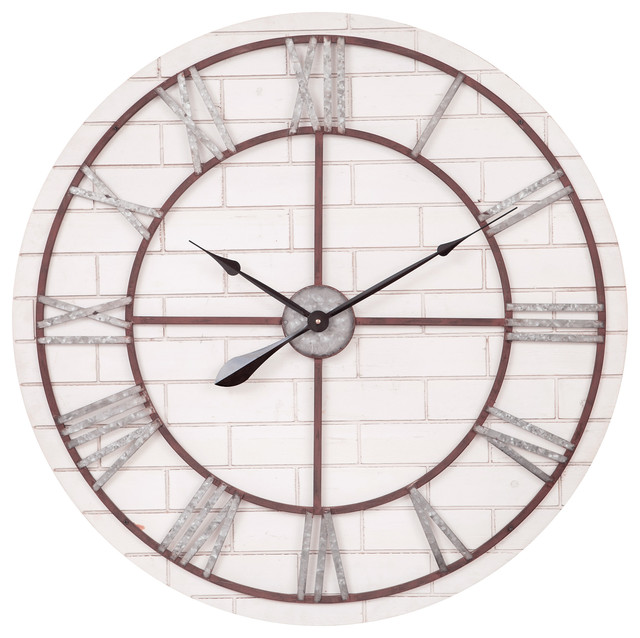 Patton Decor 32 Rustic Whitewash Wood Metal Clock Patton Decor 32 Rustic Whitewash Wood Metal Clock