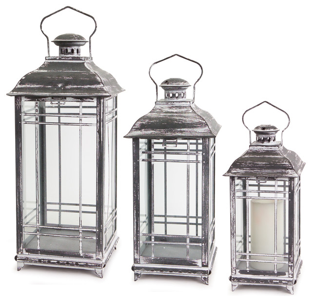 Lantern (Set of 3) 14"H, 17"H, 20"H Metal/Glass