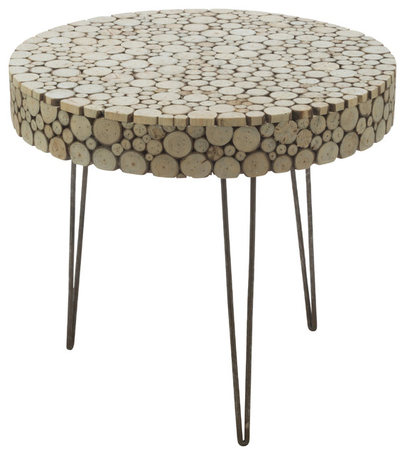 Round Nat Fir Wood Side Table