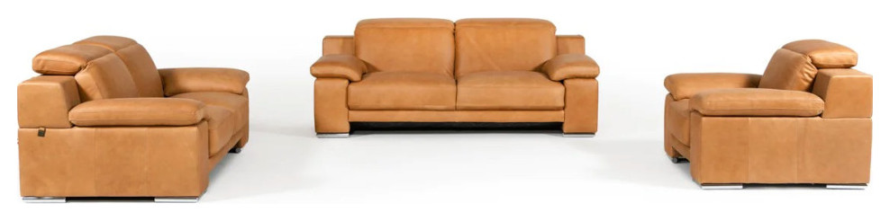 Adelle Italian Modern Cognac Leather Sofa Set