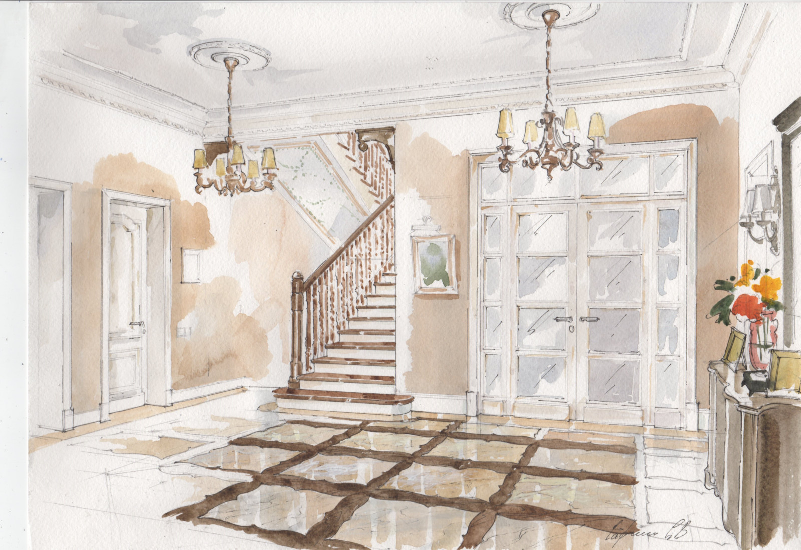 Акварельные эскизы к проекту: Загородного дома в стиле Прованс.