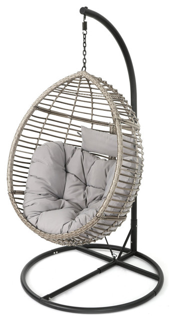 Gdf Studio Leasa Outdoor Wicker Hanging Basket Chair Tropical