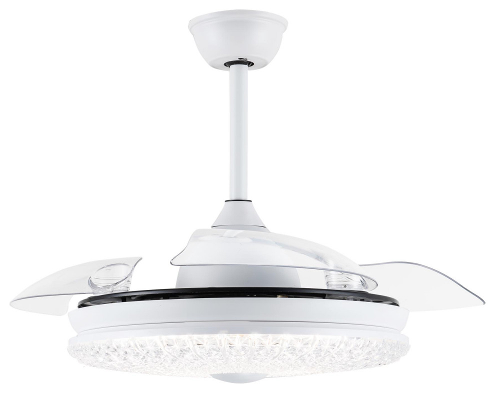 42" Black Crystal Retractable Ceiling Fan with LED light and Remote