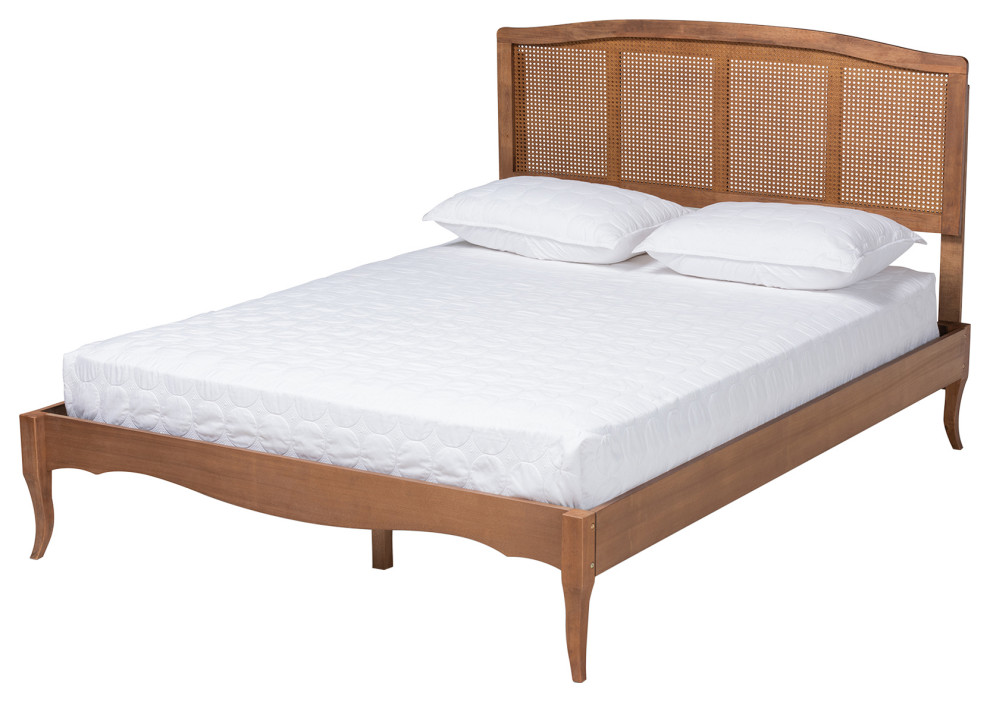 Millshaw Vintage Ash Wanut Wood and Synthetic Rattan Platform Bed