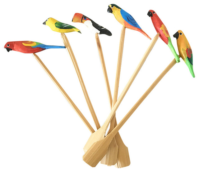 Tropical Bird Wooden Swizzle Sticks Tropical Cocktail Shakers And