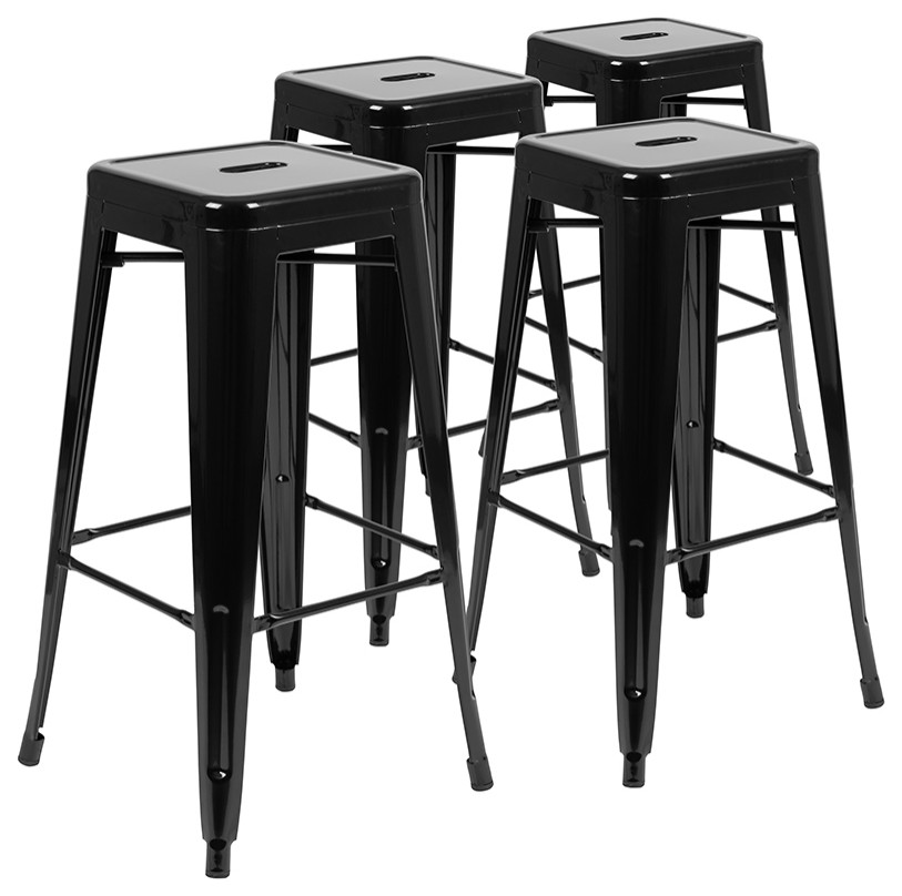Black 30" High Metal Stool Industrial Bar Stools And Counter Stools