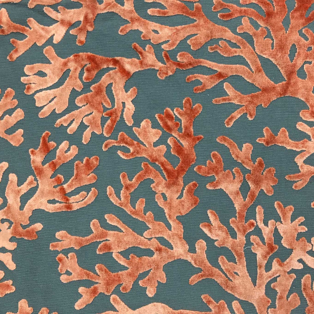 Scuba-Coral Burnout Velvet Upholstery Fabric, Yard - Beach Style ...