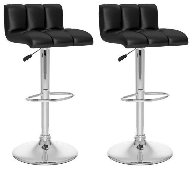 Sonax CorLiving Low Back Bar Stool in Black Leatherette (Set of 2)