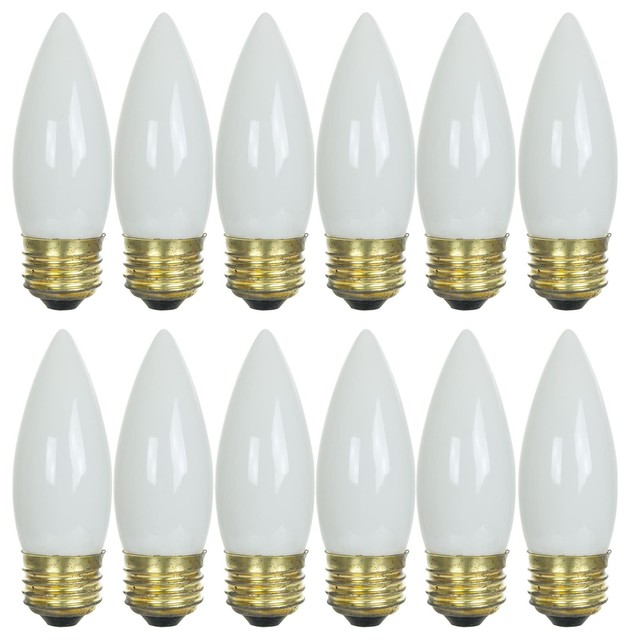 12 Pack Sunlite Frost Flame Tip Chandelier Bulb, 40W, 120V, Medium Base Contemporary Compact