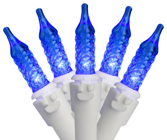 100 Blue LED M5 Mini Christmas Lights, 32.4' White Wire Modern Holiday Lighting by