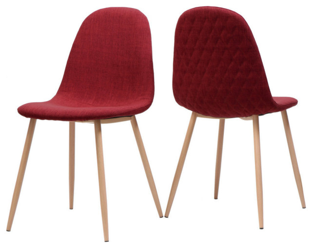GDF Studio Camden Fabric Dining Chairs With Wood Finished Legs, Set of 2, Red/Light Walnut