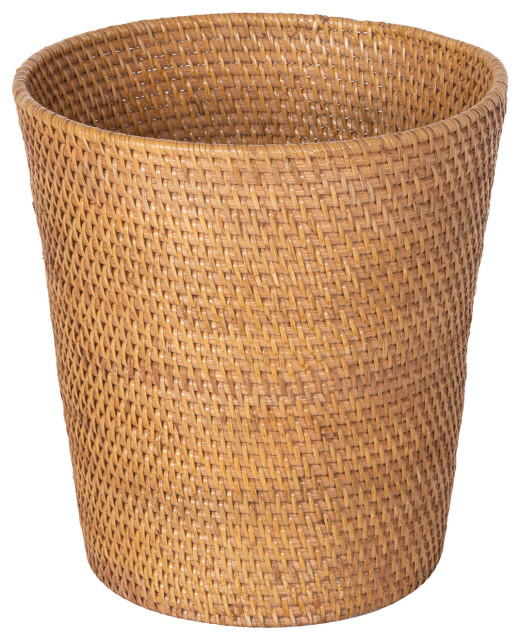 Loma Round Rattan Paper Waste Basket, Honey Brown