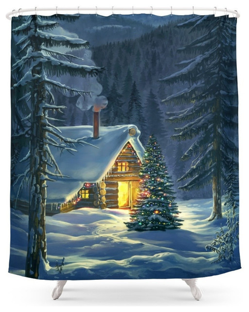 Christmas Snow Landscape Shower Curtain Rustic Shower Curtains