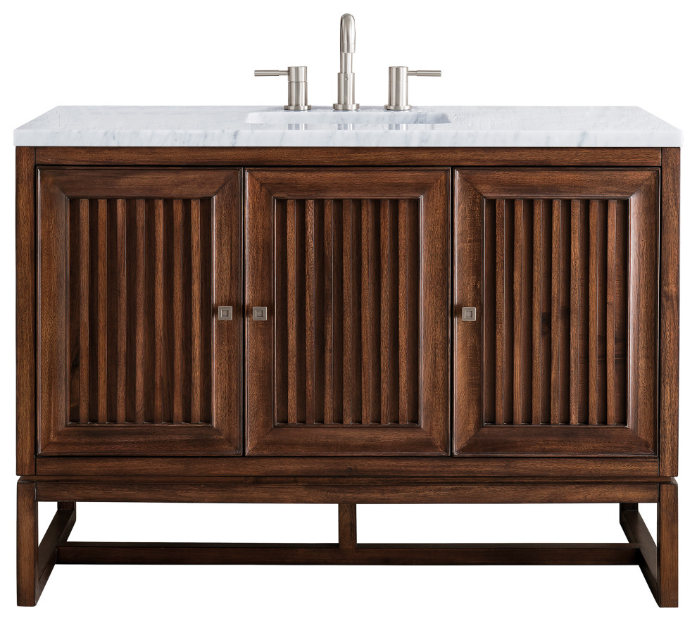 Athens 48" Vanity, Mid Century Acacia, Solid Surface Countertop