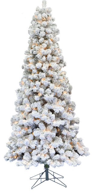 7.5' Hillside Slim Flocked Pine Christmas Tree, Clear Led Lights